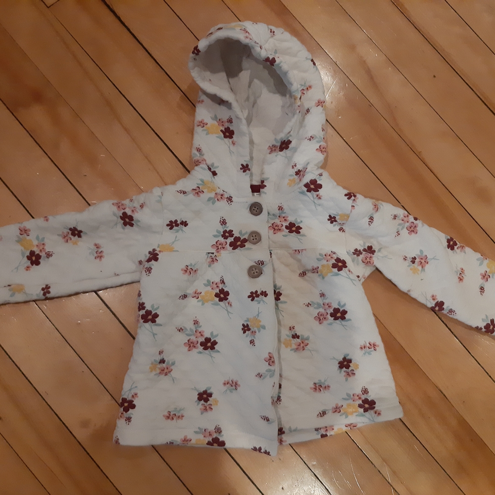 Carter's White and Red Floral Puffer Jacket with Hood